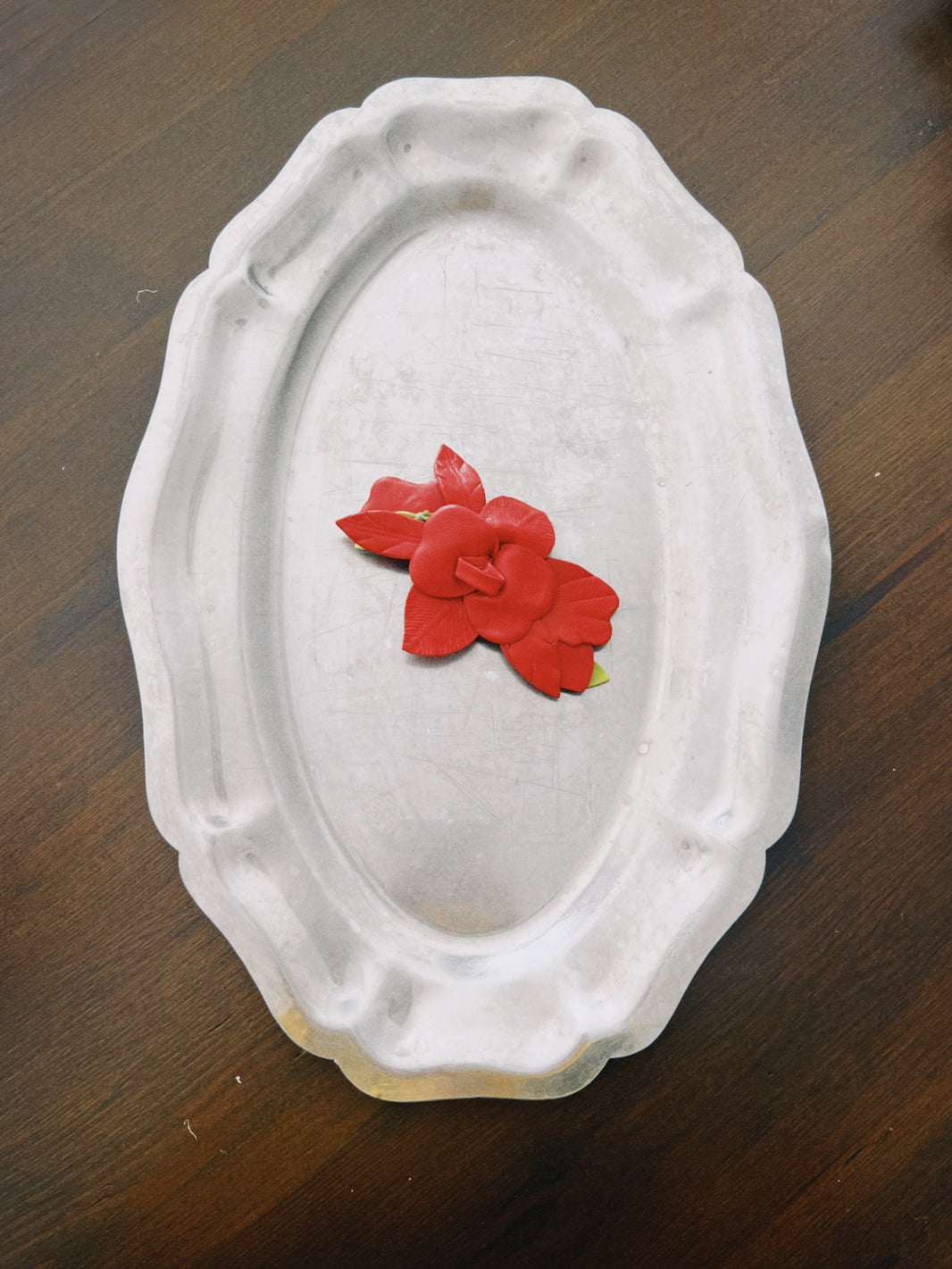 Orquidea Red Leather Charm on Silver Tray
