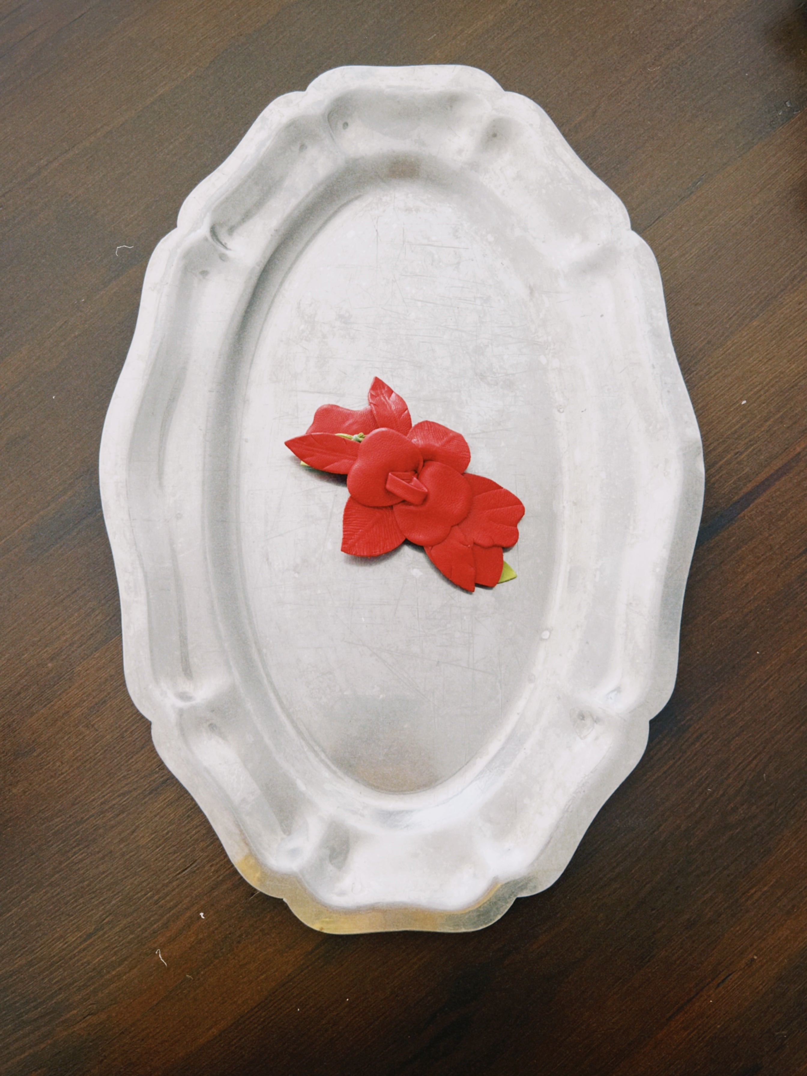 Orquidea Red Leather Charm on Silver Tray